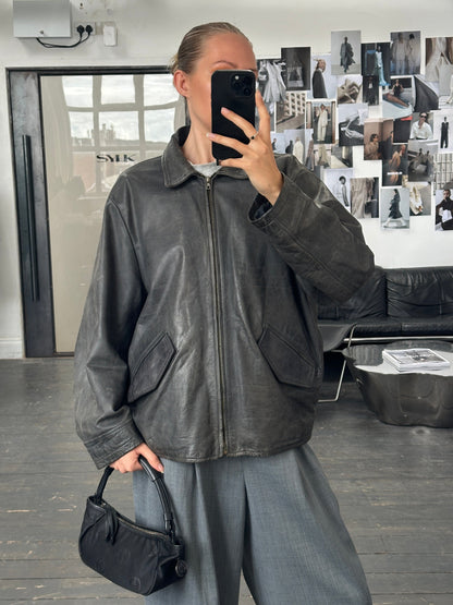 Vintage 1990s Aged Boxy Leather Jacket - L/XL