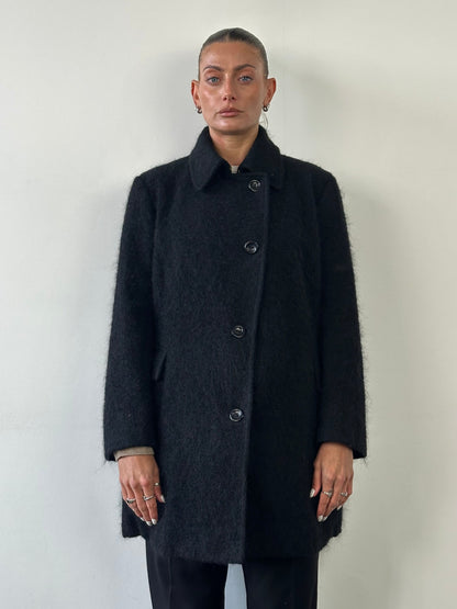 Trussardi Fuzzy Virgin Wool Mohair Single Breasted Coat - M