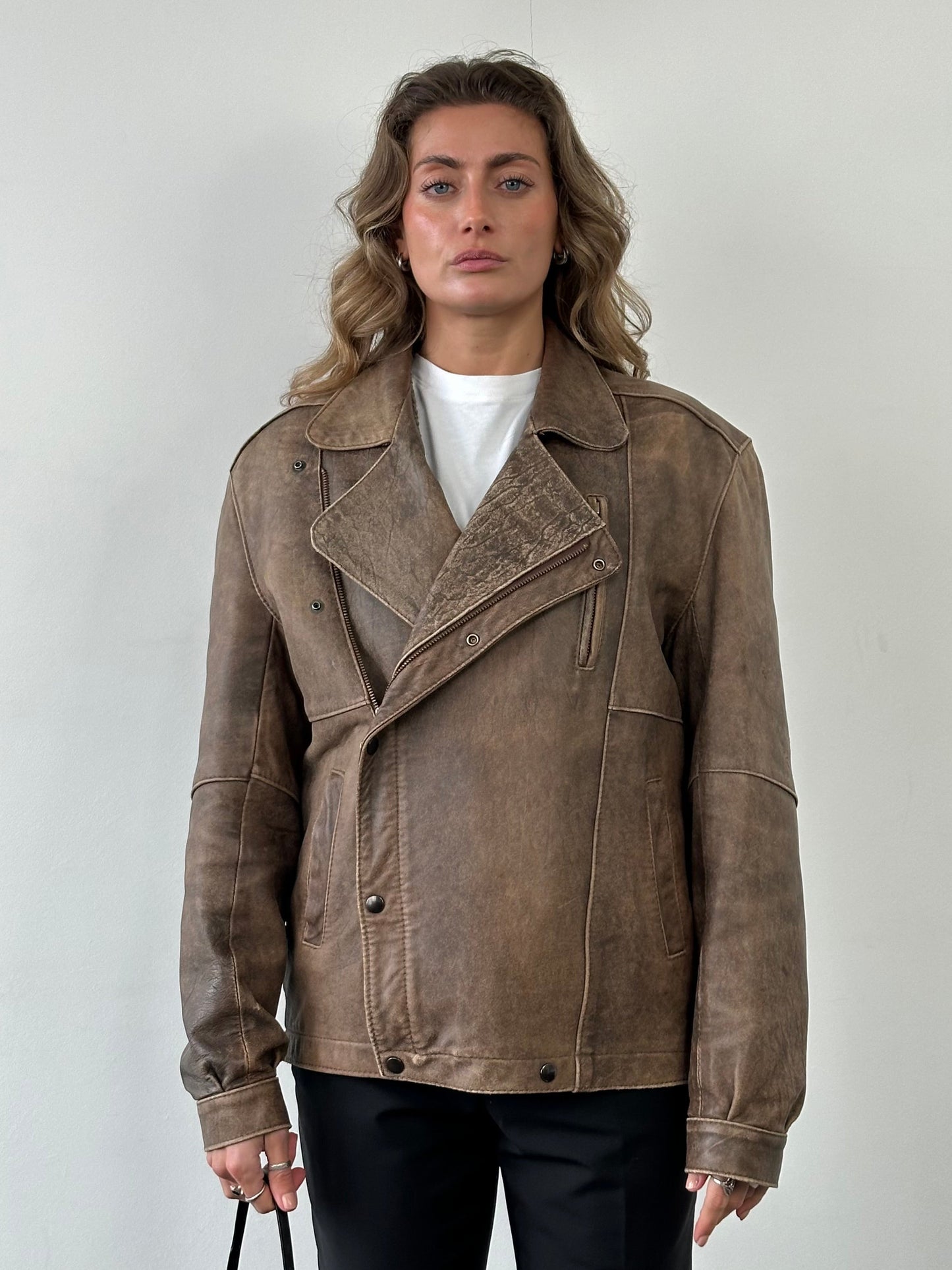 British Vintage Aged Leather Biker Jacket - M/L