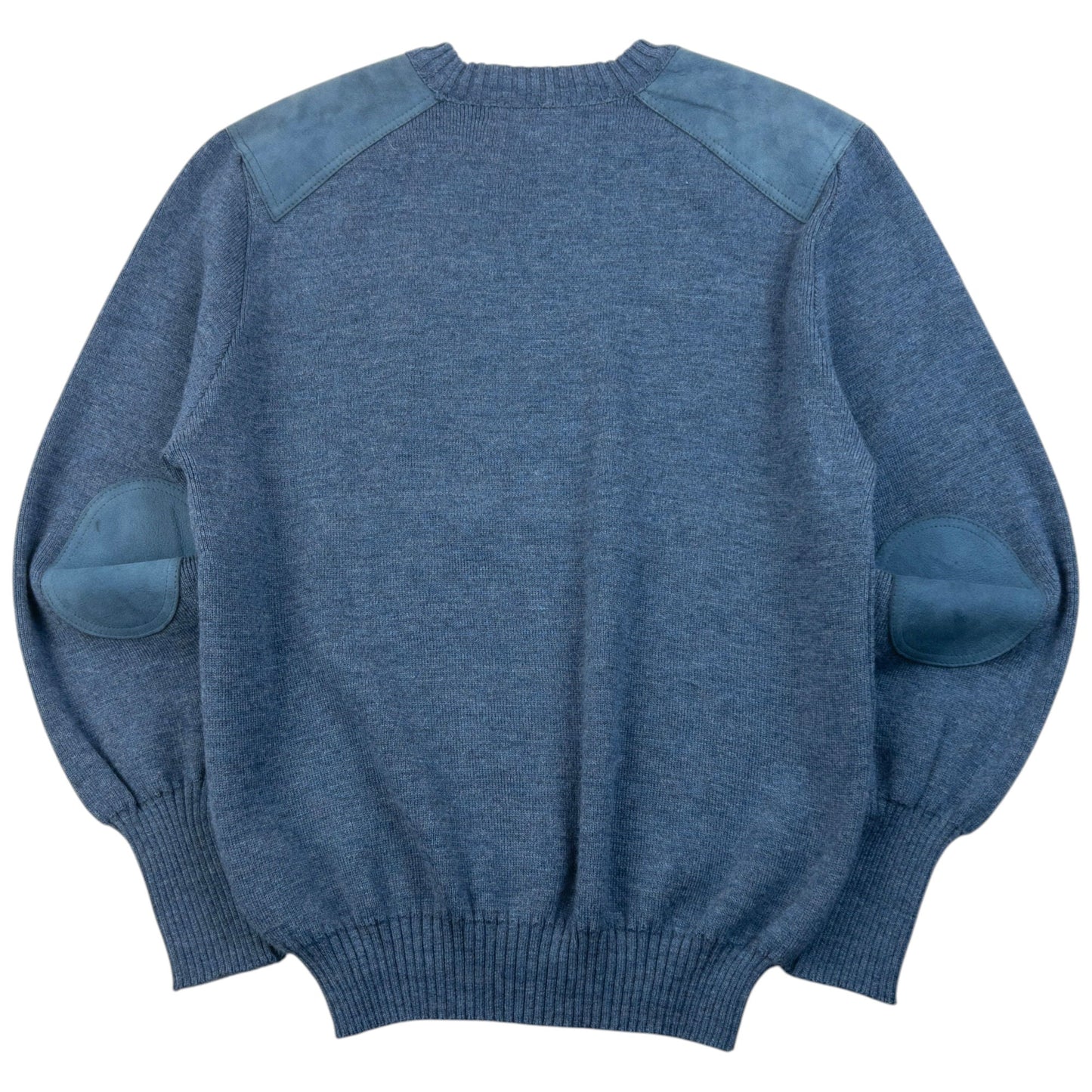 Vintage 90s Burberry Suede Patch Wool Jumper Size M | Large, Blue
