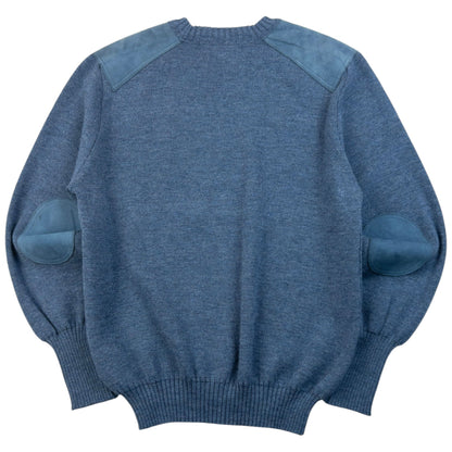 Vintage 90s Burberry Suede Patch Wool Jumper Size M | Large, Blue