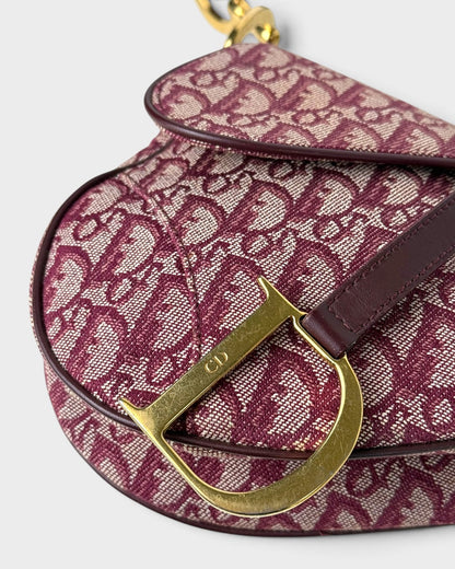 Vintage Christian Dior Monogram Bordeaux Red Saddle Shoulder Bag | O/S, Multicoloured