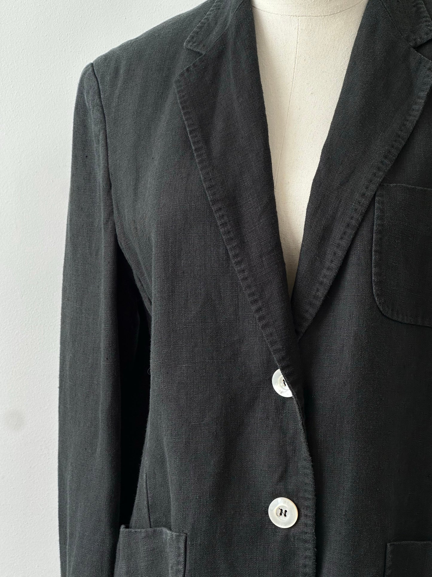 Max Mara 1990s Pure Linen Contrast Collar Single Breasted Blazer - S