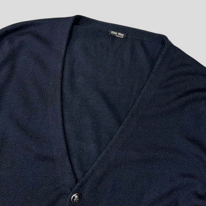 Miu Miu 00’s Crest Buttoned Navy Wool Cardigan - S/M | Default Title, Navy