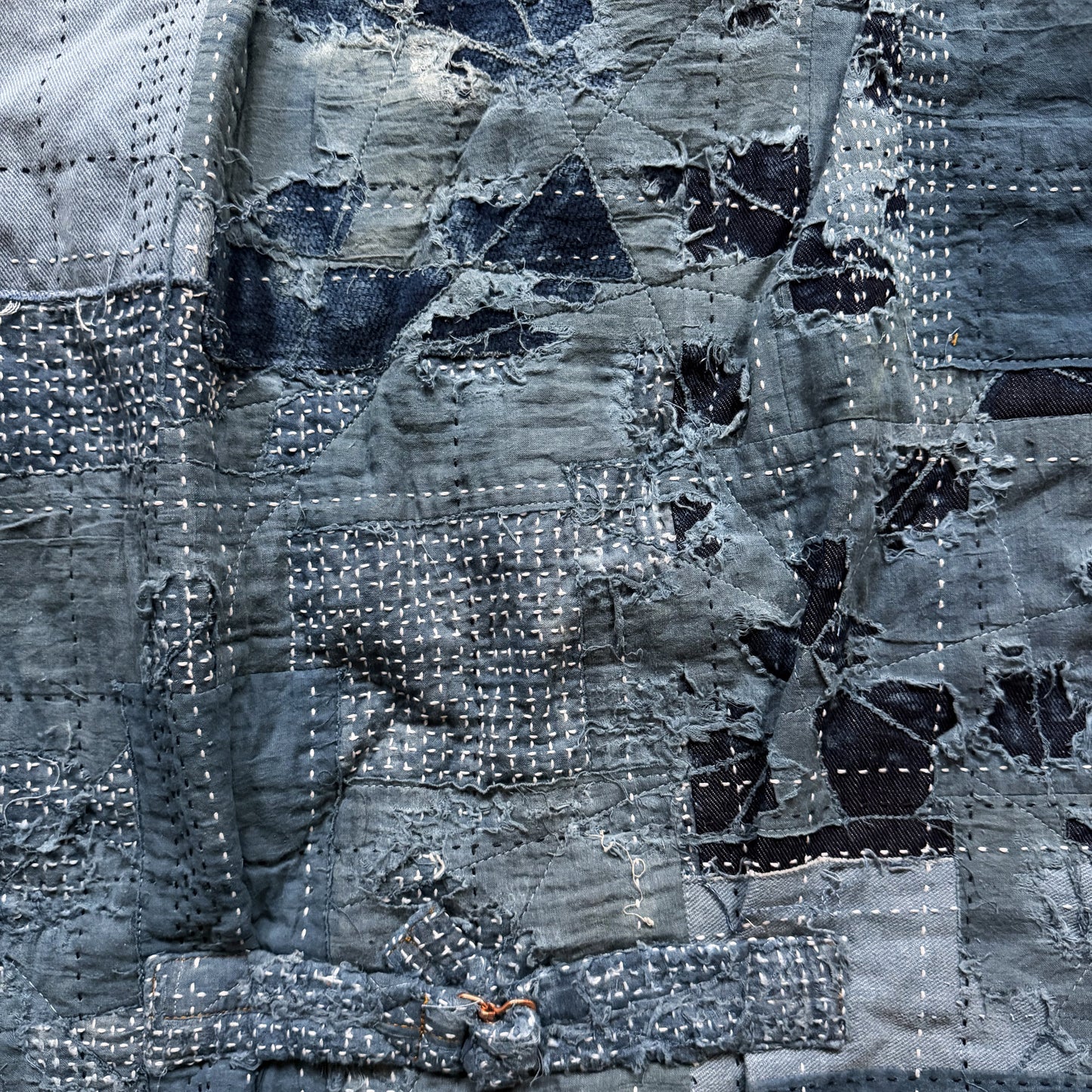 Indigo Boro Sashiko Distressed Denim Trucker Jacket - L