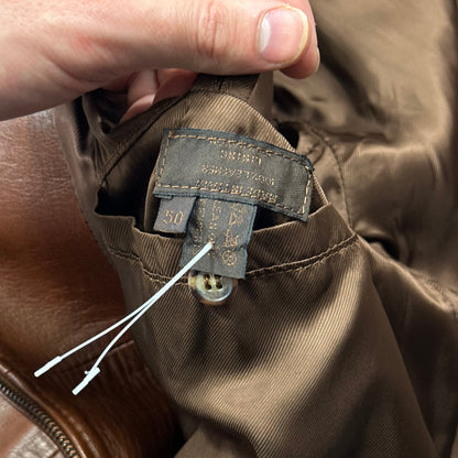 Prada Milano FW98 Whiskey Leather Nylon Lined Zip Work Jacket - IT50 | Default Title, Brown