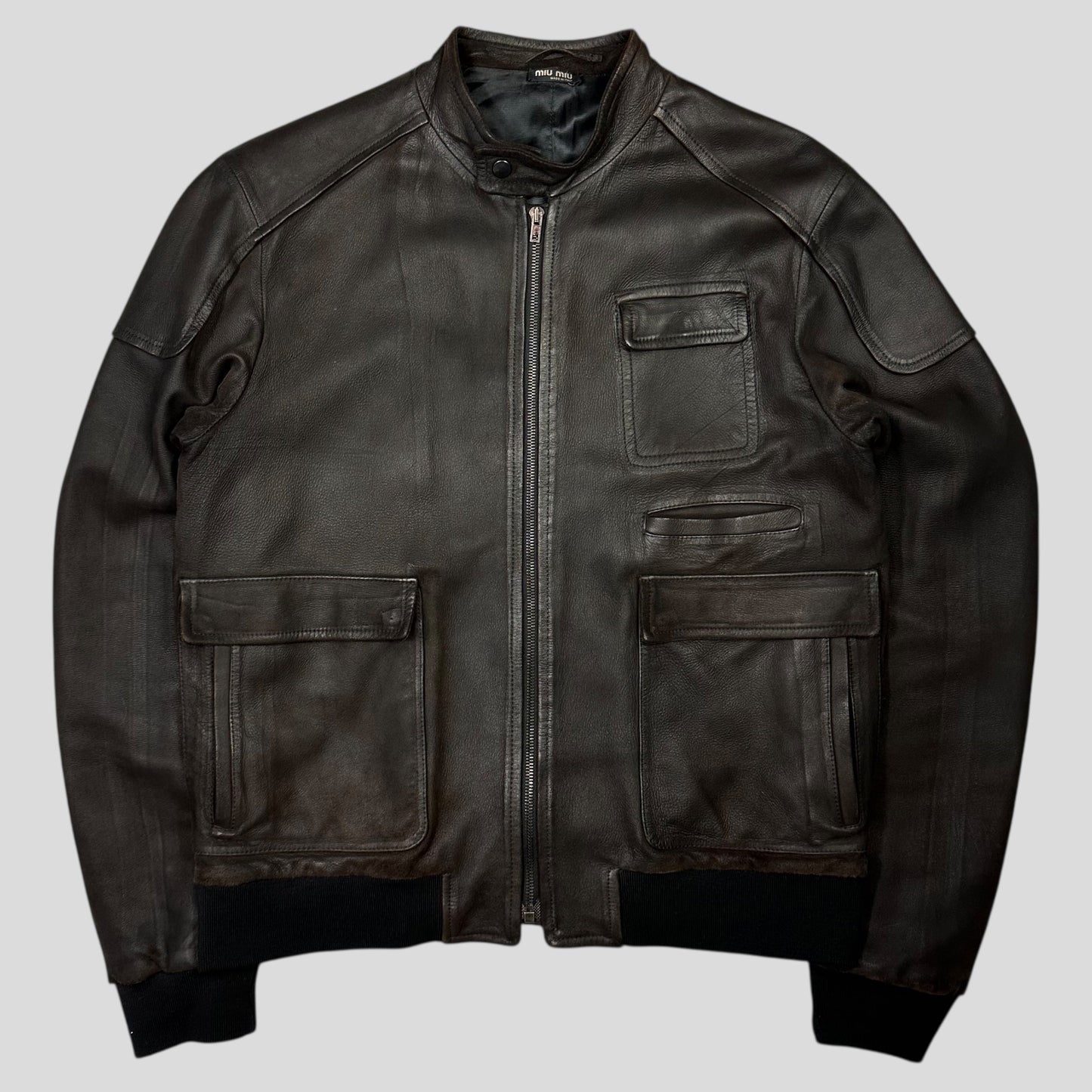 Miu Miu 2008 Lambskin Suede Leather Asymmetrical Bomber Jacket - IT52 (M/L)