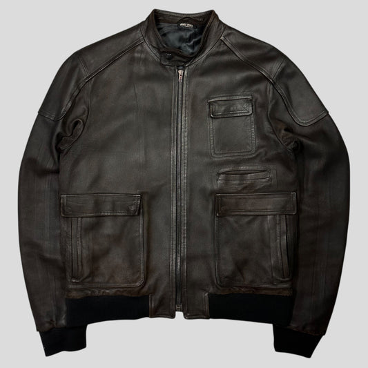 Miu Miu 2008 Lambskin Suede Leather Asymmetrical Bomber Jacket - IT52 (M/L)