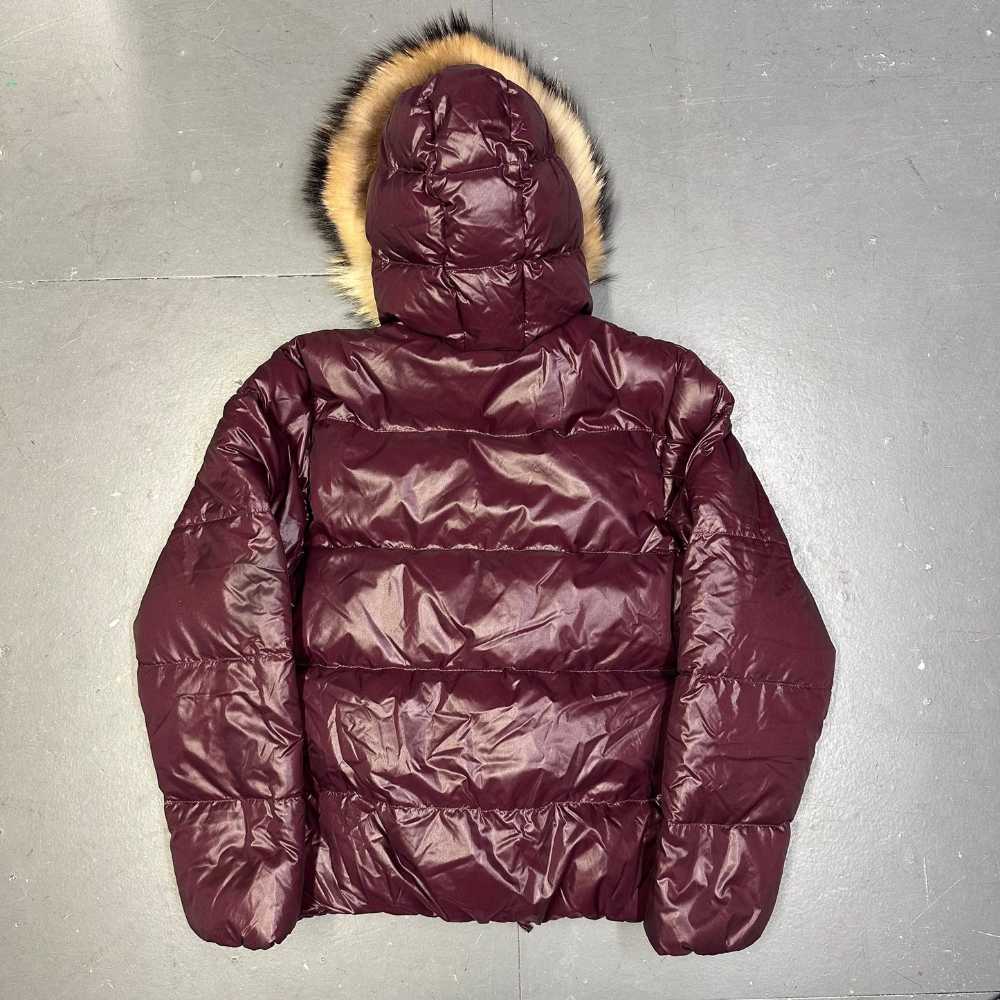 Duvetica Fur Hood Puffer Jacket In Burgundy Red ( M )