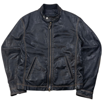 Vintage Armani Jeans Leather Biker Jacket Size S