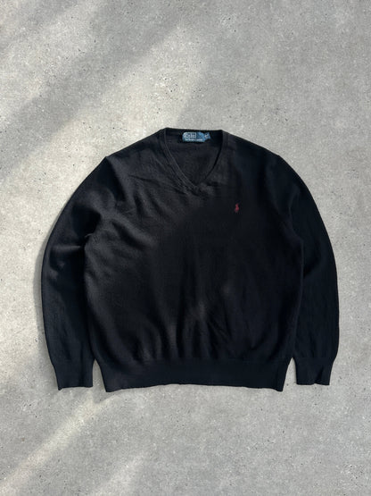 Ralph Lauren 2000s Pure Merino Wool Logo V Neck Jumper - M