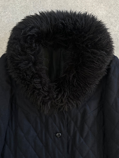 Vintage 1990s Wool Quilted Fur Collar Coat - M