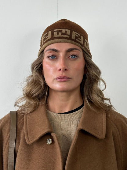 Fendi FF Monogram Print Beanie Hat