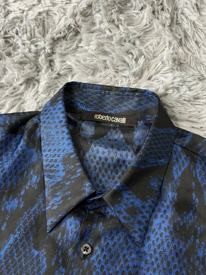 Roberto Cavalli 2023 Silk Python Print Blue Shirt - L | O/S, Black