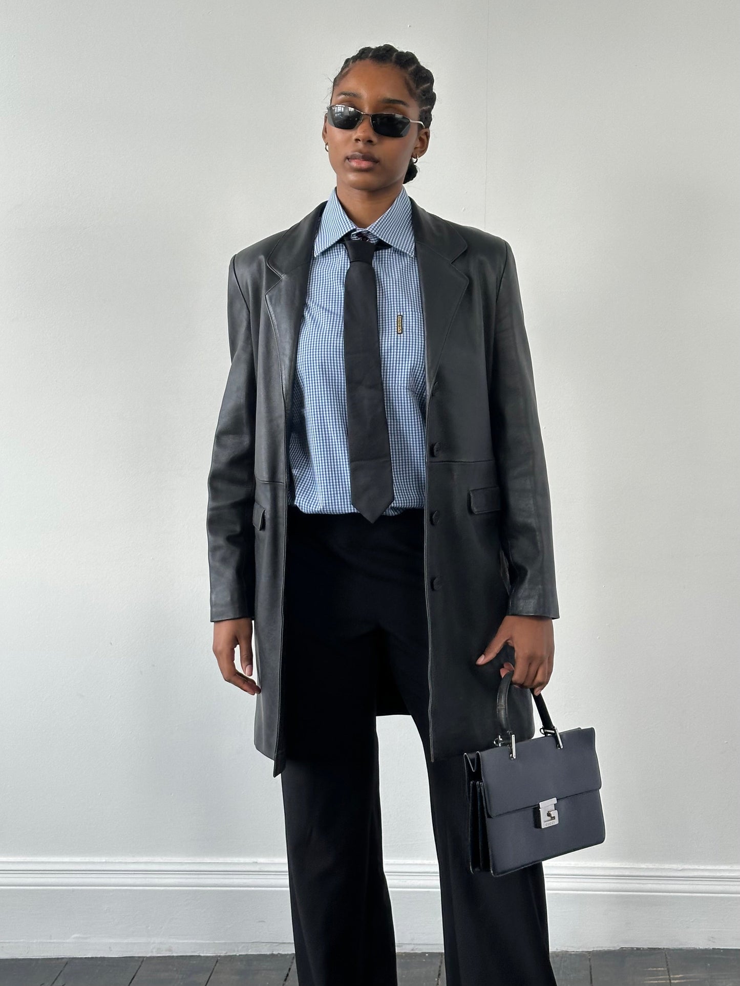 St Michael 1990s Lambskin Smooth Leather Trench Coat - M