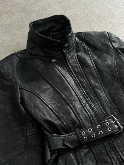 Vintage 1990s High Neck Belted Leather Jacket - M