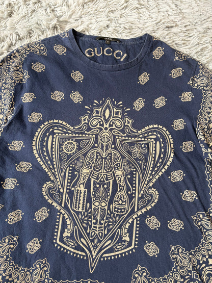 Gucci by Tom Ford 00’s Bandana Crest Logo Blue T-shirt - S/M | O/S, Blue