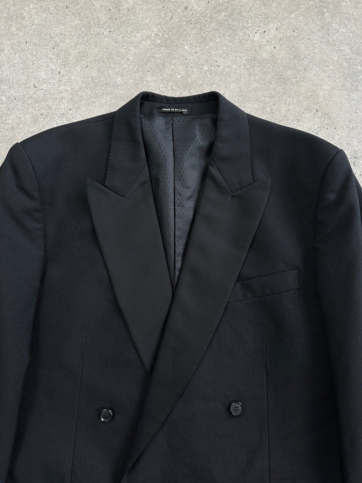 British Vintage 1980s Pure Wool Tuxedo Double Breasted Blazer - 44R/XL