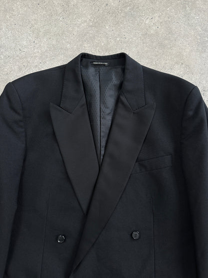 British Vintage 1980s Pure Wool Tuxedo Double Breasted Blazer - 44R/XL