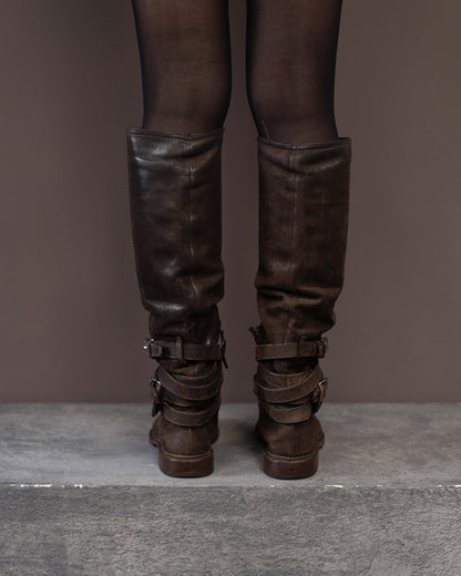 MIU MIU BROWN BUCKLE BOOTS (EU 39) | DEFAULT TITLE, Brown