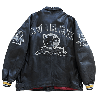Avirex 'Black Aces' Leather Varsity Jacket - XL | XL, Black