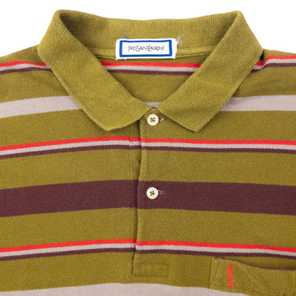 Vintage 80s YSL Yves Saint Laurent Striped Long Sleeve Polo Shirt Size S | Small, Red