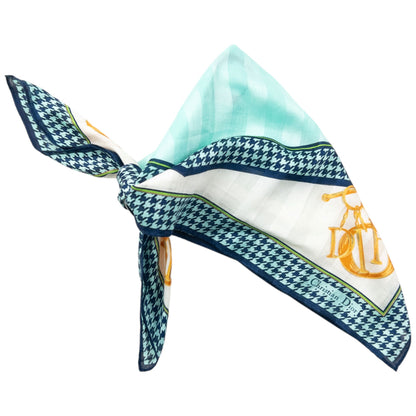 Vintage 90s Dior Houndstooth Silk Scarf | O/S, Blue, White, Yellow