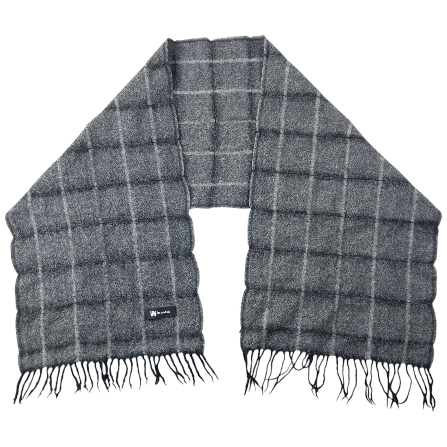 Vintage 2000s Issey Miyake Checkered Wool Tassel Scarf | O/S, Grey
