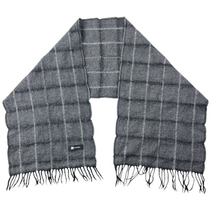 Vintage 2000s Issey Miyake Checkered Wool Tassel Scarf | O/S, Grey