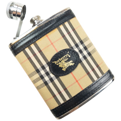 Vintage 90s Burberry Nova Check Steel Hip Flask | O/S, Beige, Black, Red