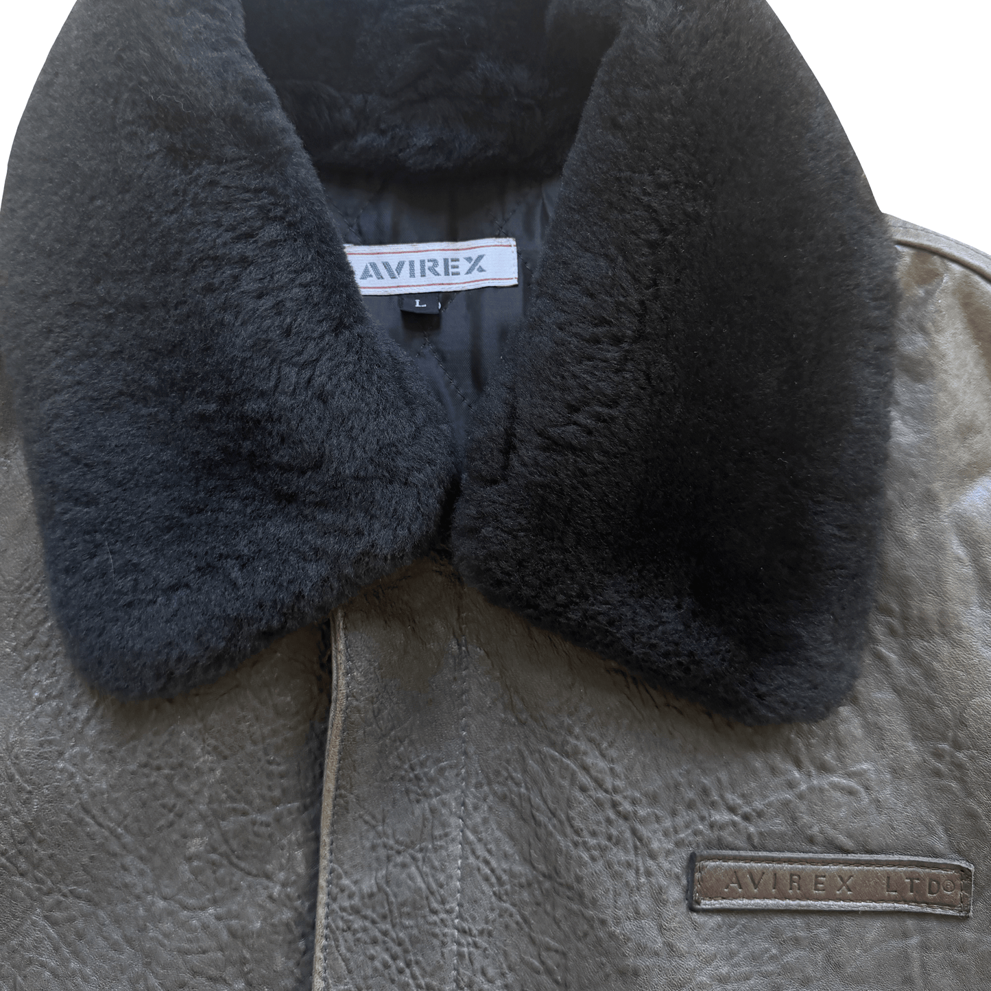 Avirex A2 Lambskin Leather Flight Jacket Boa Collar - L | Large, Black