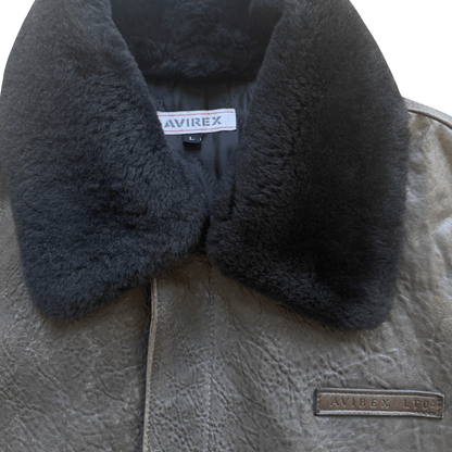 Avirex A2 Lambskin Leather Flight Jacket Boa Collar - L | Large, Black