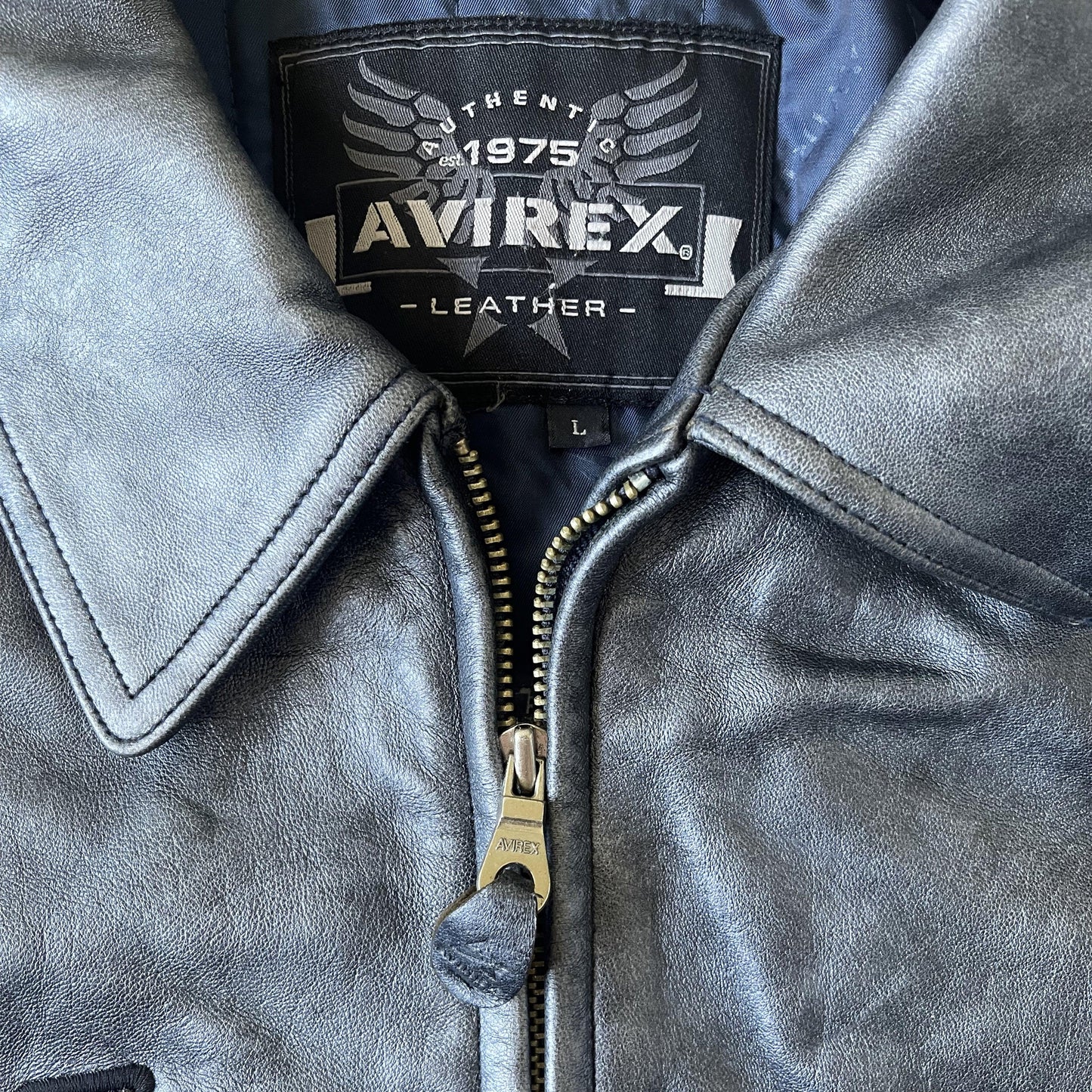 Avirex Spell Out Leather Varsity Jacket - L