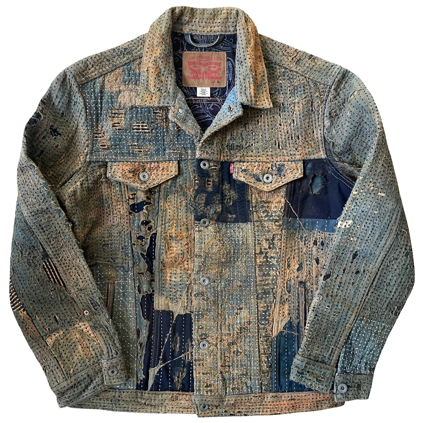 Boro Sashiko Distressed Denim Trucker Jacket - XL