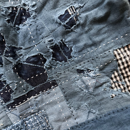 Indigo Boro Sashiko Distressed Denim Trucker Jacket - L