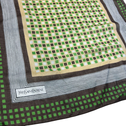Vintage 90s YSL Yves Saint Laurent Pattern Scarf | O/S, Green, Brown, White