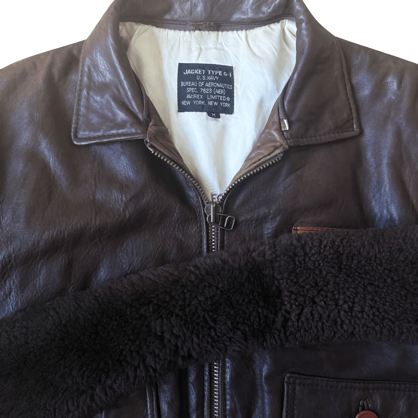 Avirex G-1 80's Leather Lambskin Flight Jacket Boa Collar - M | Medium, Red
