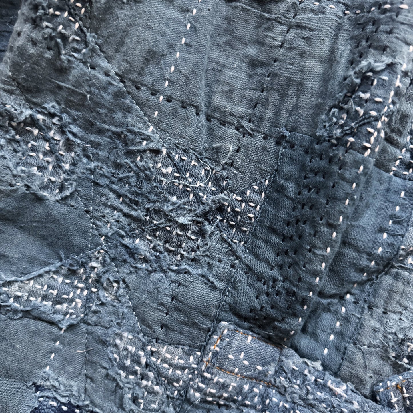 Indigo Boro Sashiko Distressed Denim Trucker Jacket - L