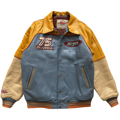 Avirex 'New York Long Island' Leather Varsity Jacket - L | Large, Blue
