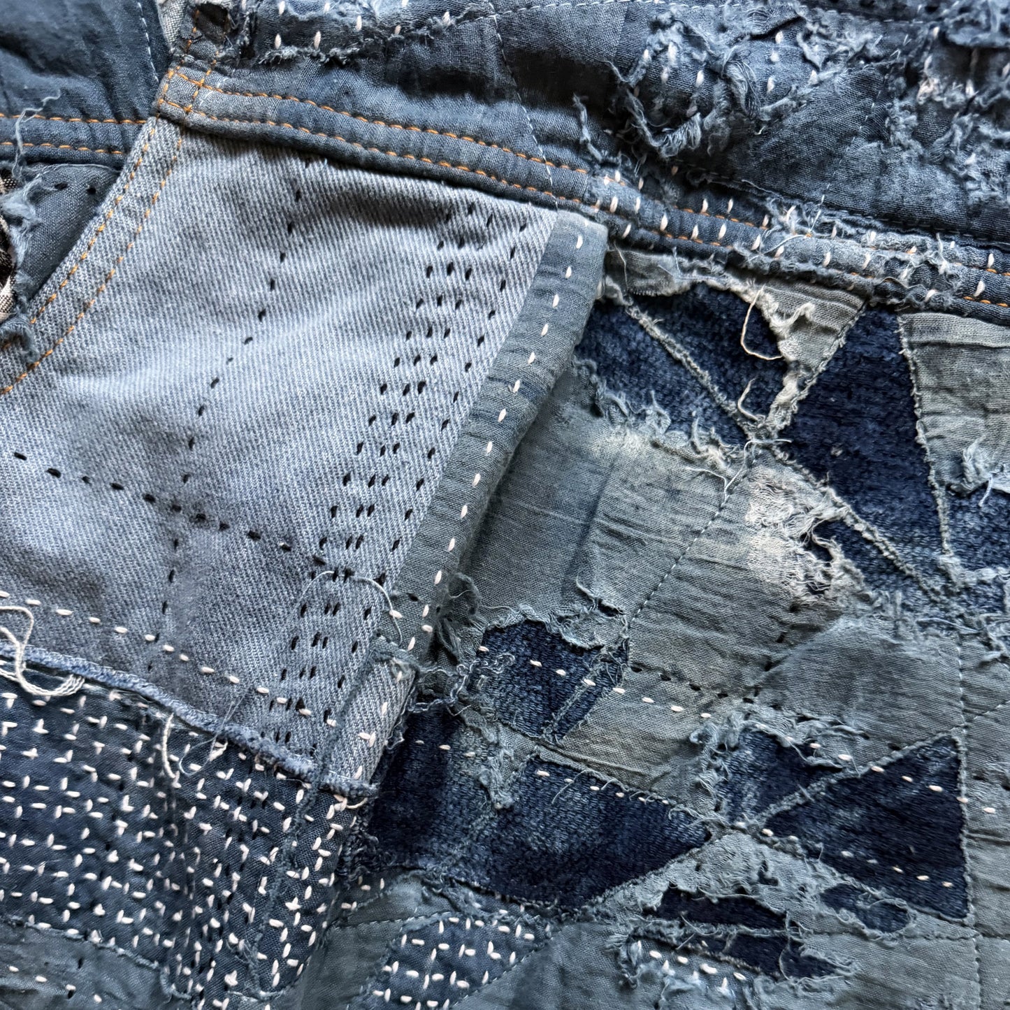 Indigo Boro Sashiko Distressed Denim Trucker Jacket - L