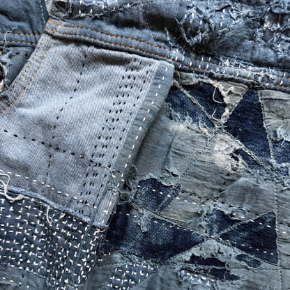 Indigo Boro Sashiko Distressed Denim Trucker Jacket - L