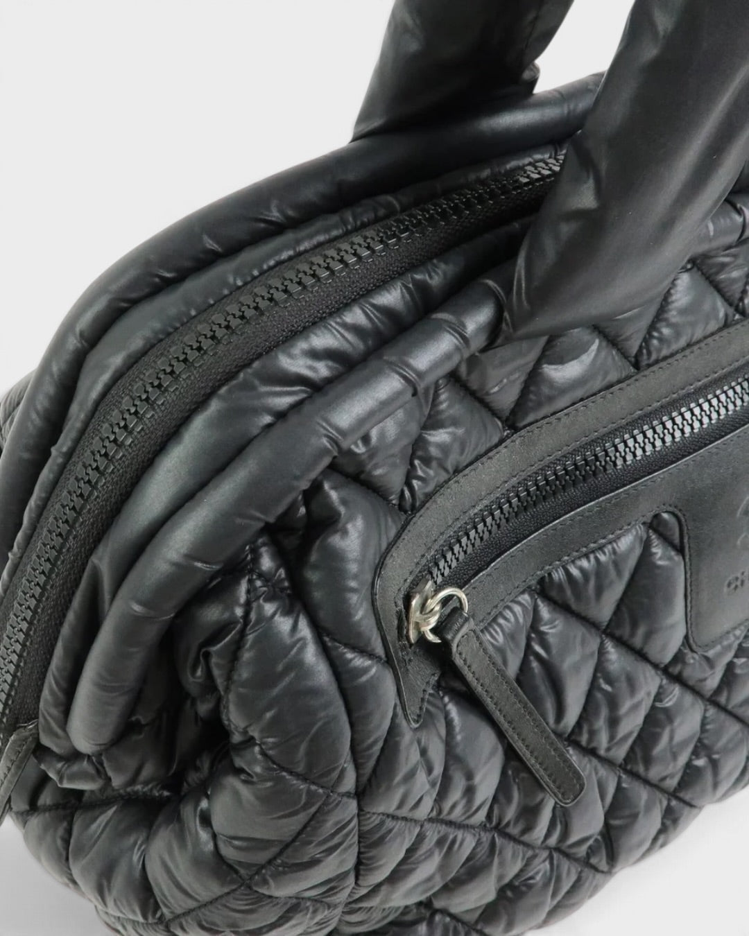2000/2002 Chanel Coco Concoon Nylon Leather Boston Handbag Black | O/S, Black