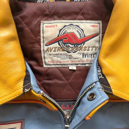 Avirex 'New York Long Island' Leather Varsity Jacket - L | Large, Blue