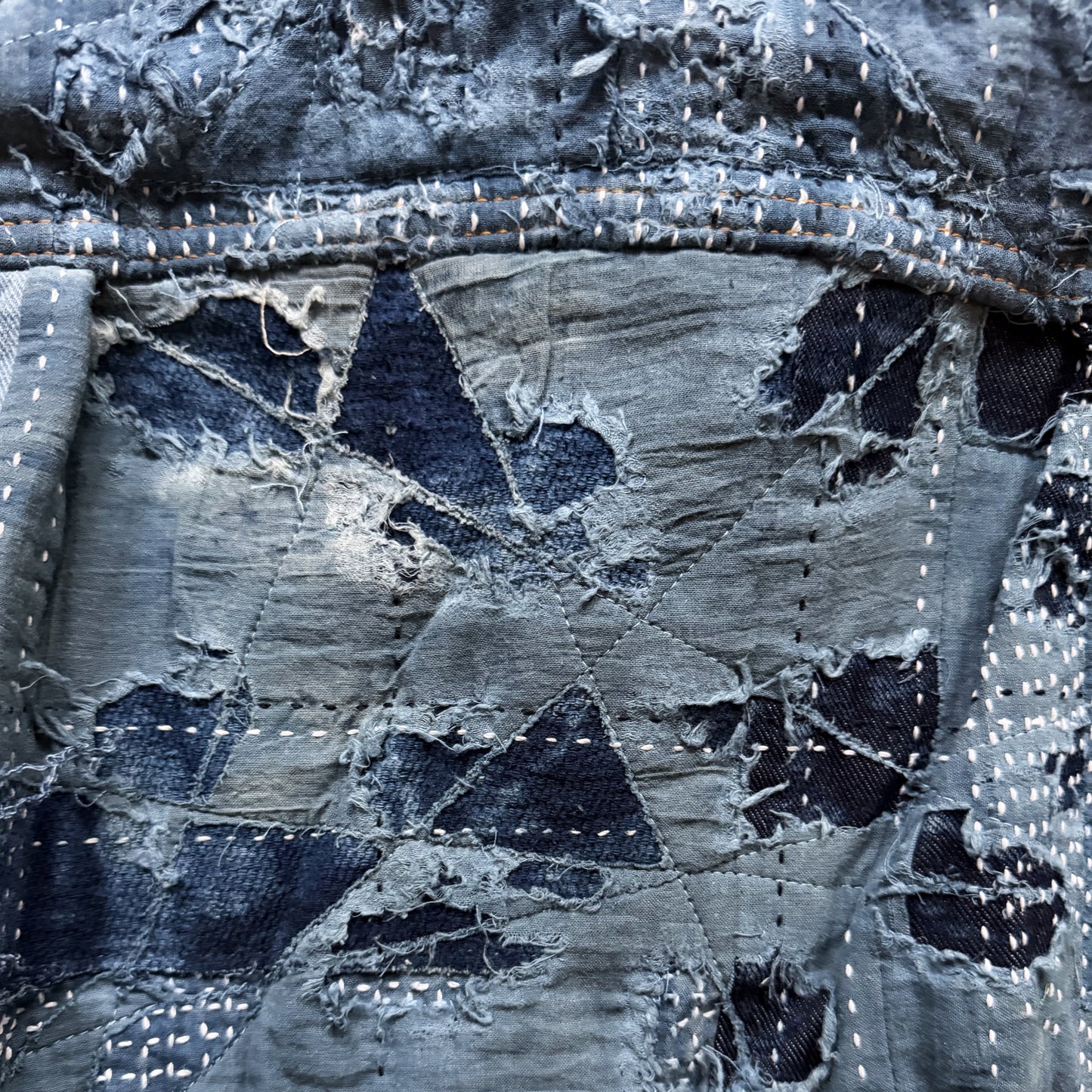 Indigo Boro Sashiko Distressed Denim Trucker Jacket - L