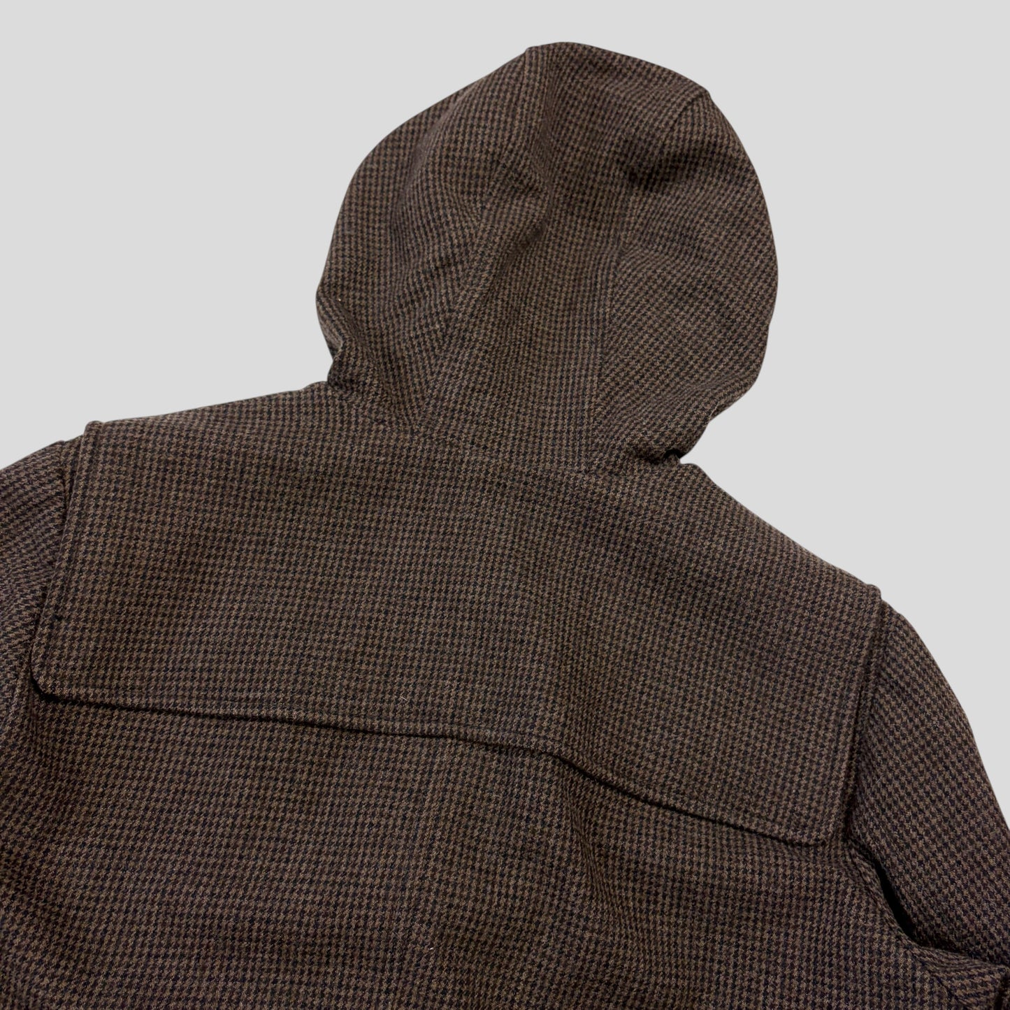 Miu Miu 00’s Herringbone Wool Cropped Duffle Toggle Jacket - IT52 | O/S, Charcoal Brown