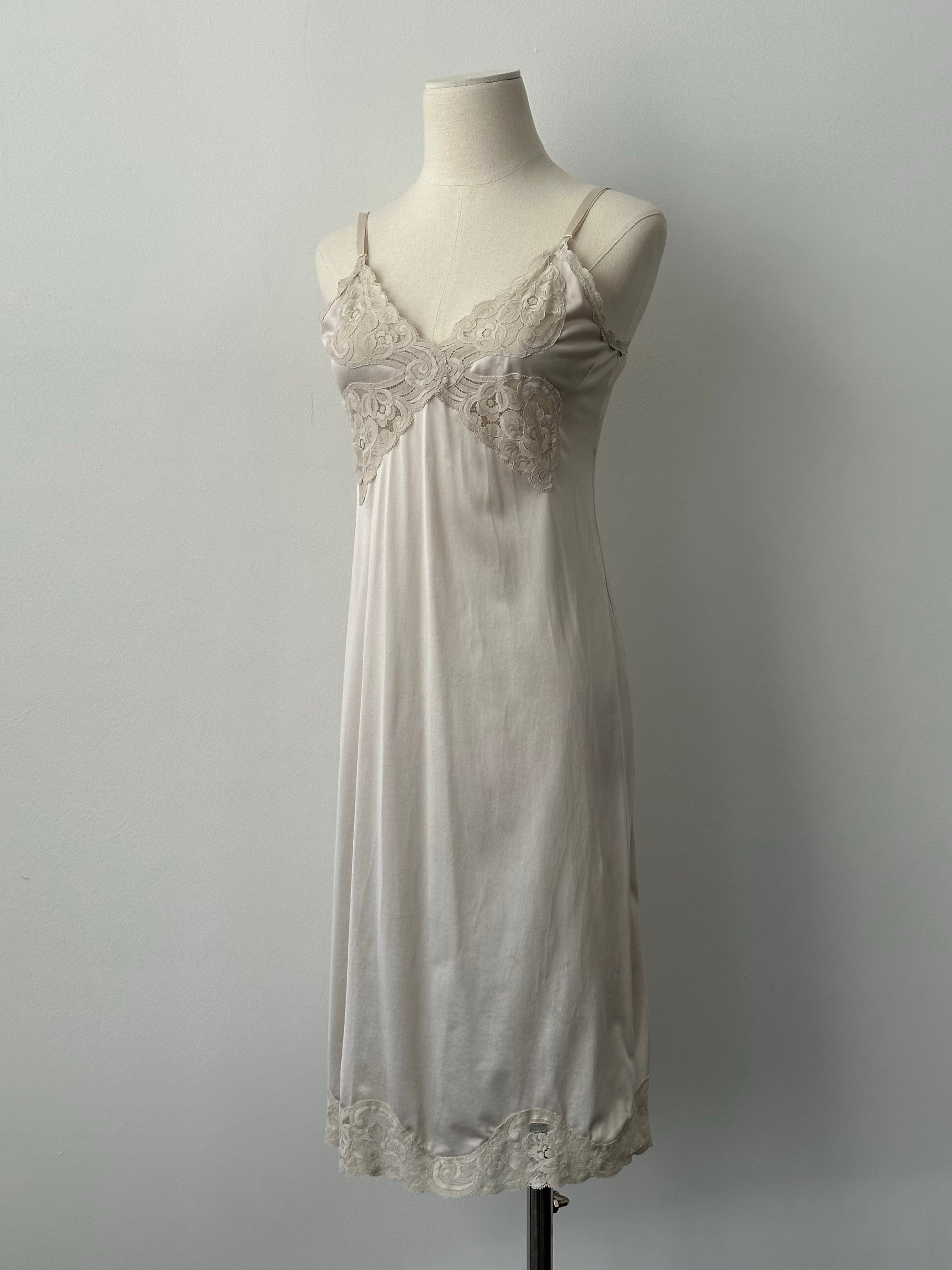 Vintage 1990s Satin Lace Midi Slip Dress - S
