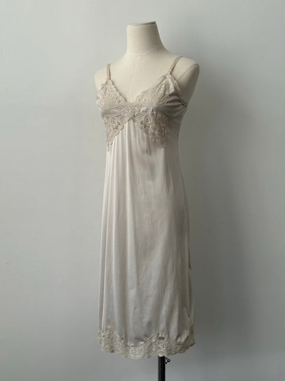 Vintage 1990s Satin Lace Midi Slip Dress - S