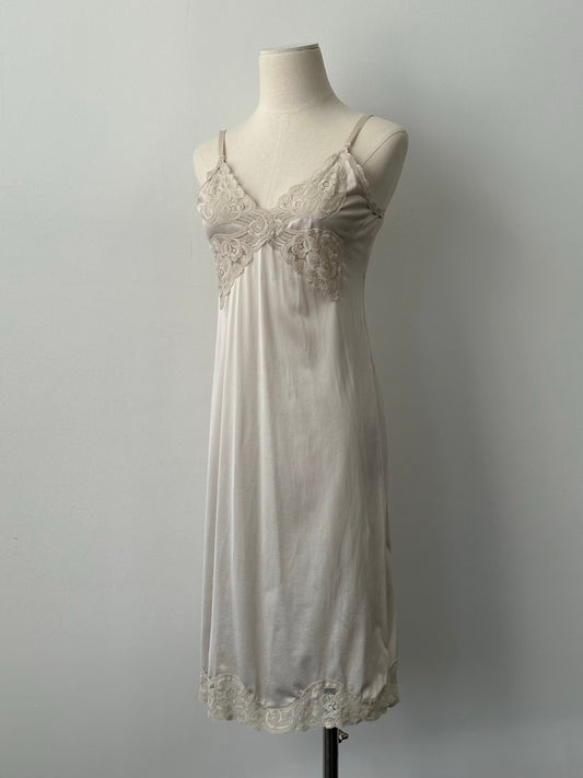 Vintage 1990s Satin Lace Midi Slip Dress - S