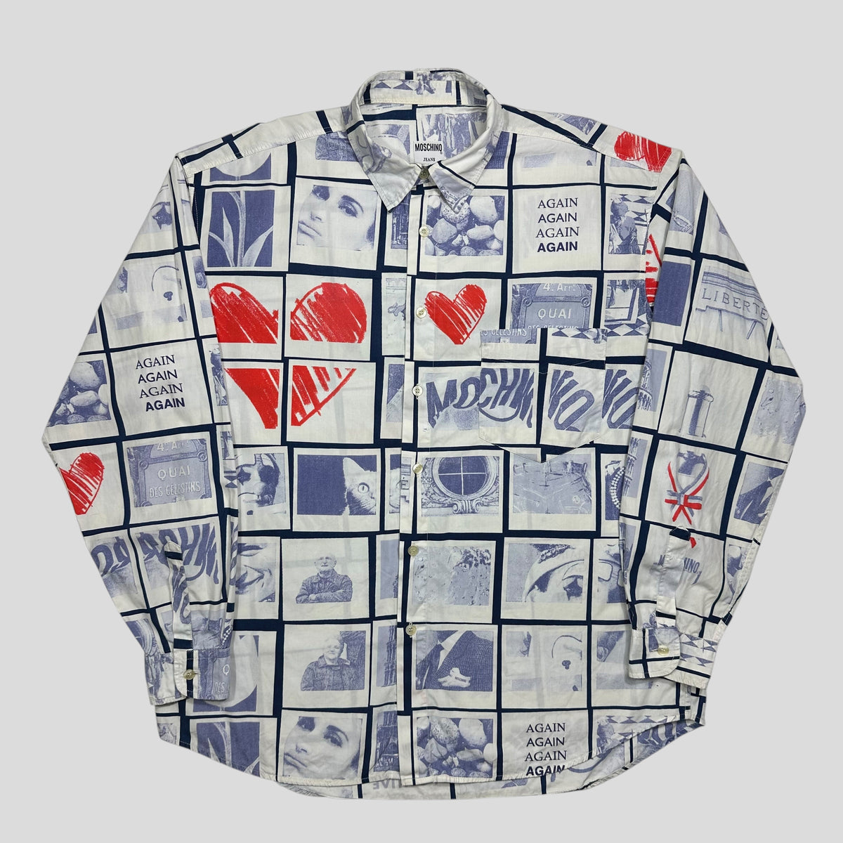 Moschino Jeans 1995 Blue Polaroid Shirt - XL