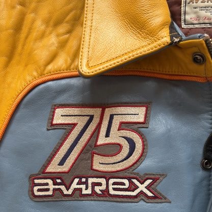 Avirex 'New York Long Island' Leather Varsity Jacket - L | Large, Blue